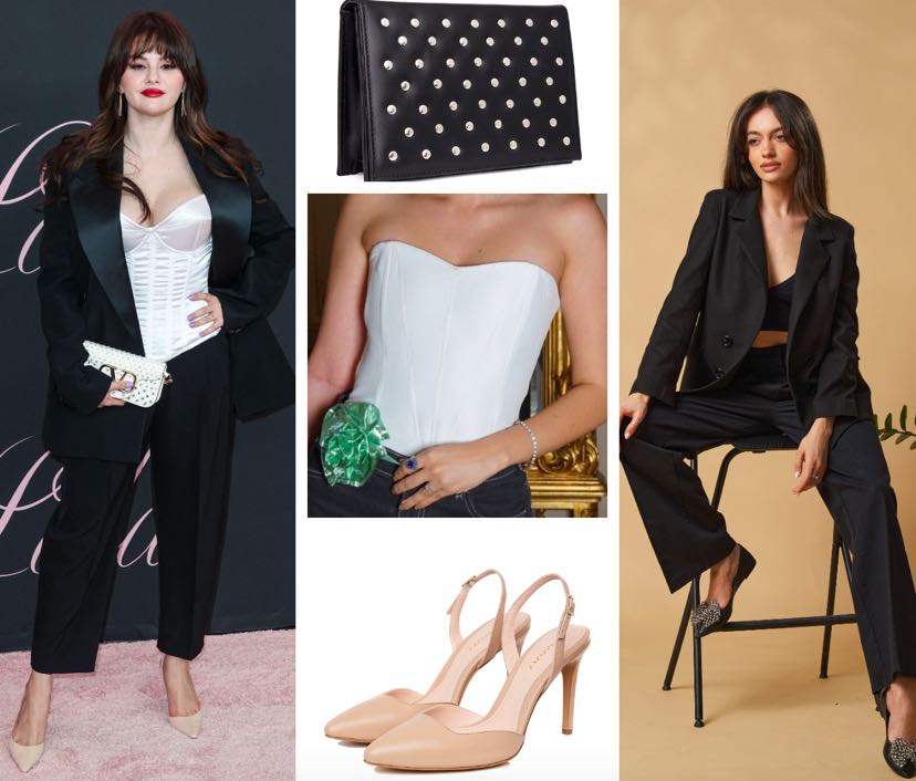 Get the Look: Selena Gomez într-un outfit romantic, în linii masculine